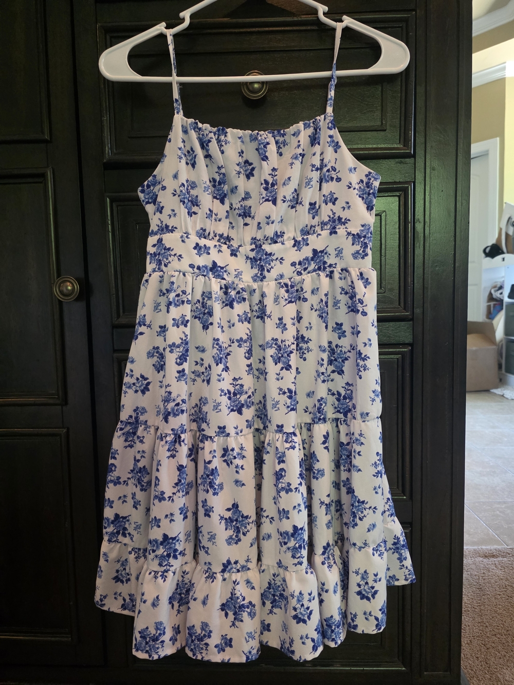 SHEIN White Mini Dress with Blue Floral Print